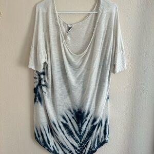 Free People Gray and White Asymmetrical Relaxed Tee